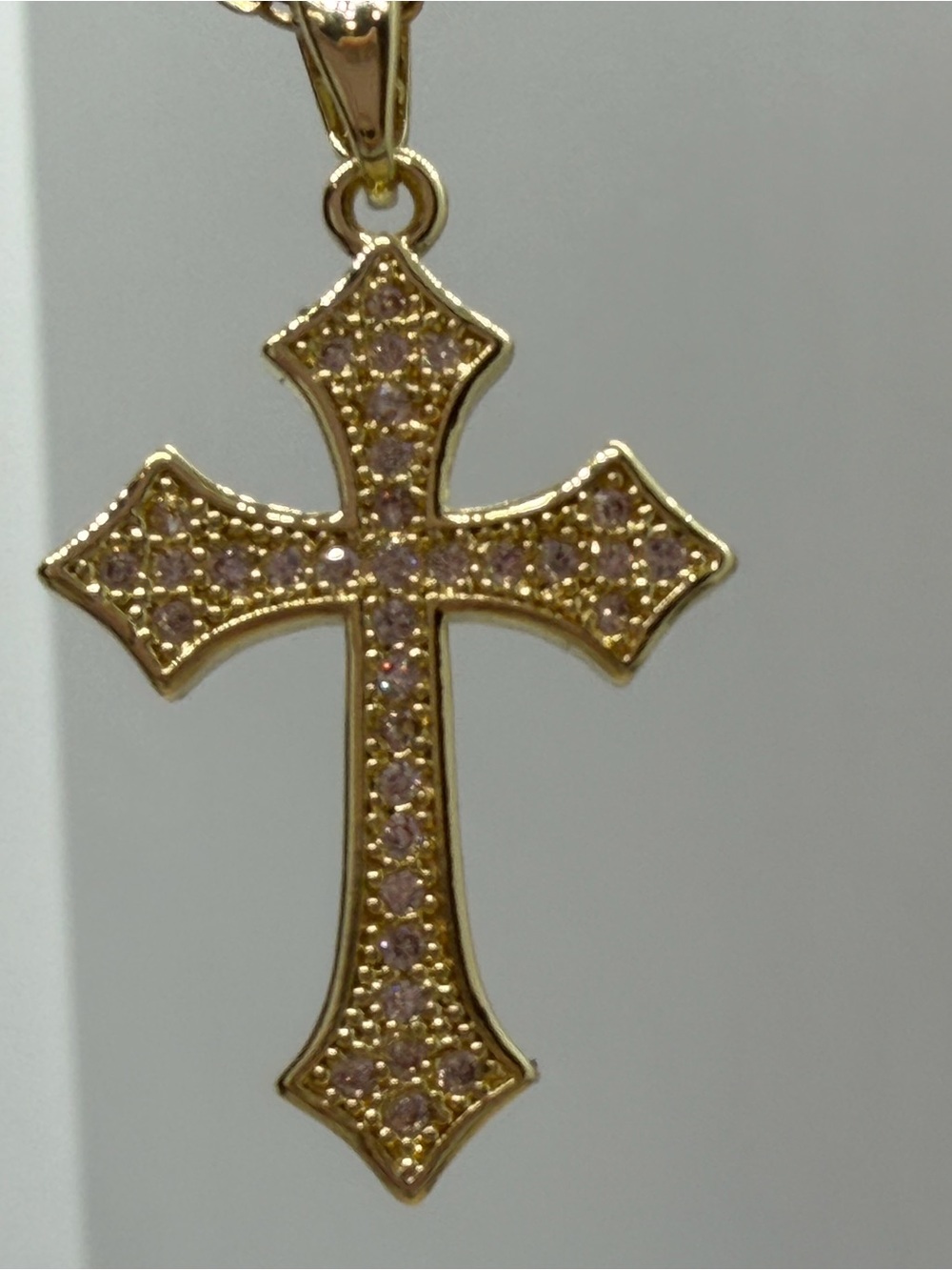 Gold Cross Pendant with clear Stones - Women's Jewelry